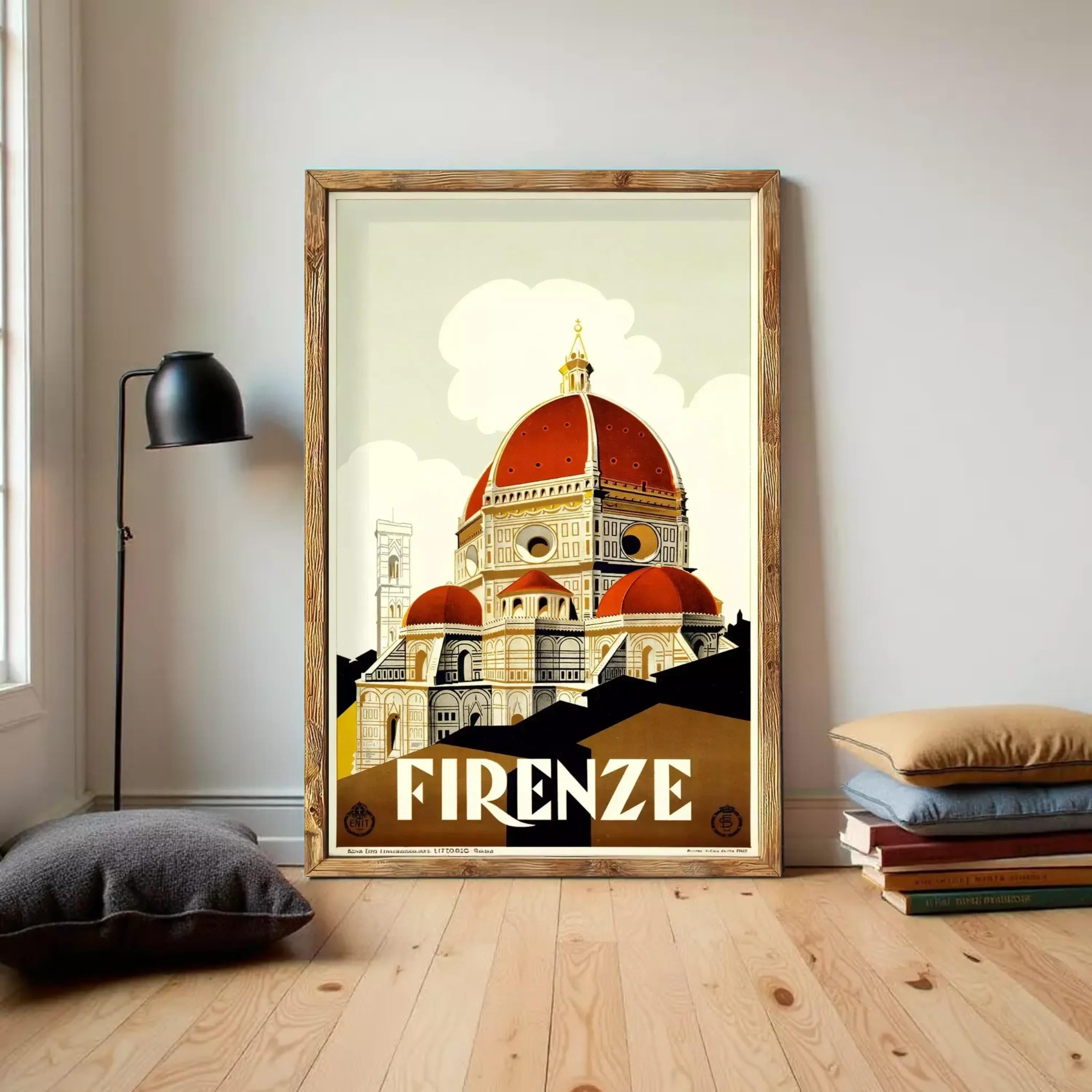 The image is a framed poster depicting the Florence Cathedral, also known as the Cathedral of Saint Mary of the Flower, with its distinctive red roof and domes.