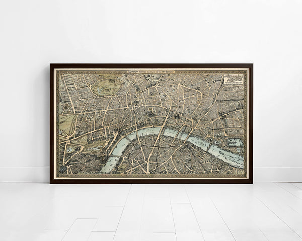 Old Map of London 1892 Birdseye View London Vintage Map | Vintage Map Wall Art Print