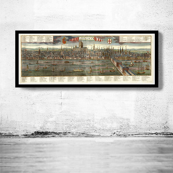 Old View of London , England United Kingdom 1780  | Vintage Map Wall Art Print