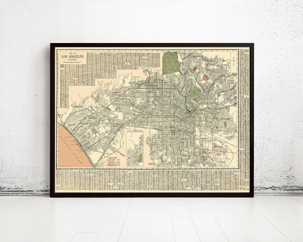 Old Map of Los Angeles 1928 Vintage Map Los Angeles Old Map | Vintage Map Wall Art Print