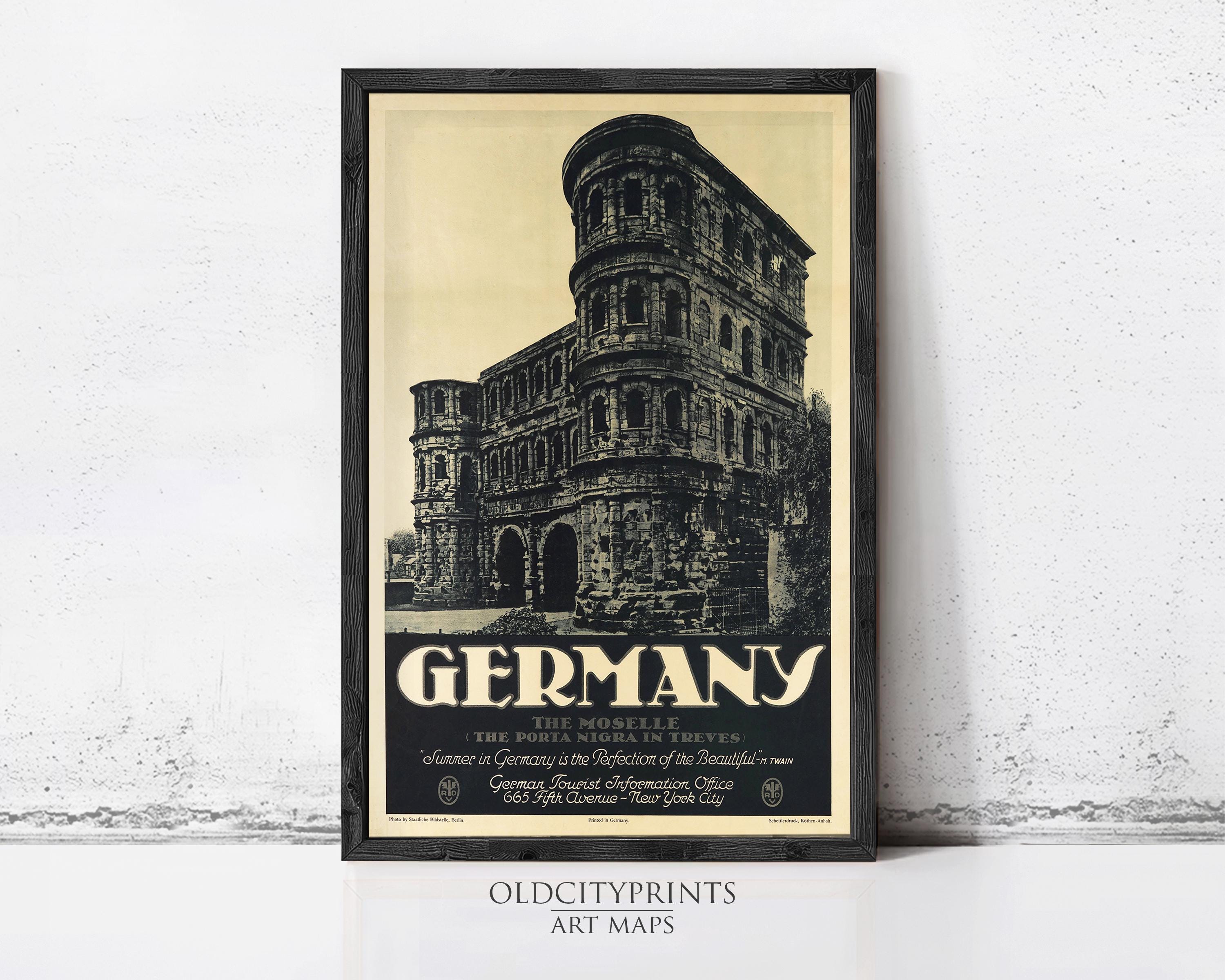 The image is a framed vintage travel poster advertising Germany, featuring a detailed illustration of a historic building.