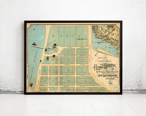 Old Map of Pismo Beach San Luis Obispo 1887 Vintage Map | Vintage Map Wall Art Print