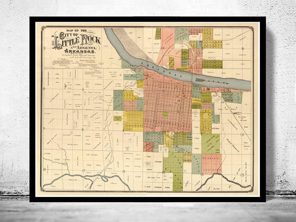 Vintage Map of Little Rock, Arkansas 1882  | Vintage Map Wall Art Print