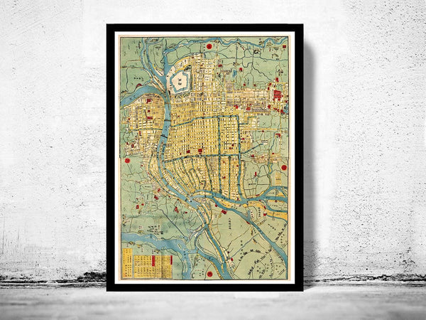 Old Map of Osaka City Japan 1863 Vintage Map | Vintage Map Wall Art Print