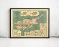 Old Map of Cyprus 1878 Vintage Map | Vintage Map Wall Art Print