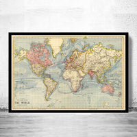 Vintage World Map 1883 Mercator projection Vintage Map | World Map Gift World Map Print | Vintage World Map | World Map Wall Art