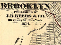 Old Map of Brooklyn NY United States 1874| Vintage Map Wall Art Print