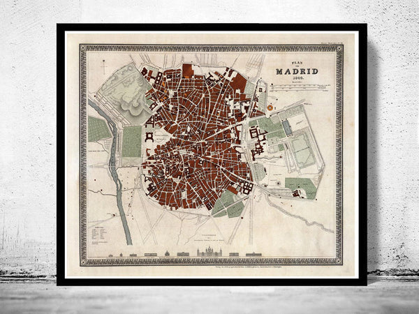 Old Map of Madrid 1844 Spain Vintage Map | Vintage Map Wall Art Print