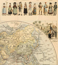 Vintage World Map Antique Atlas 1900 folklore map of the world  | World Map Gift World Map Print | Vintage World Map | World Map Wall Art