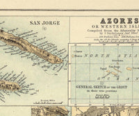 Old Map of Açores Azores and Madeira Islands 1876,  Portuguese islands  | Vintage Map Wall Art Print | Large Map Print