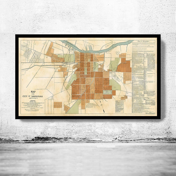 Old map of Savannah Georgia 1917 Vintage Map | Vintage Map Wall Art Print