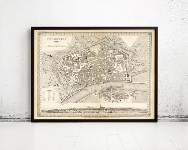 Old Map of Frankfurt Germany 1845 Vintage Map | Vintage Map Wall Art Print