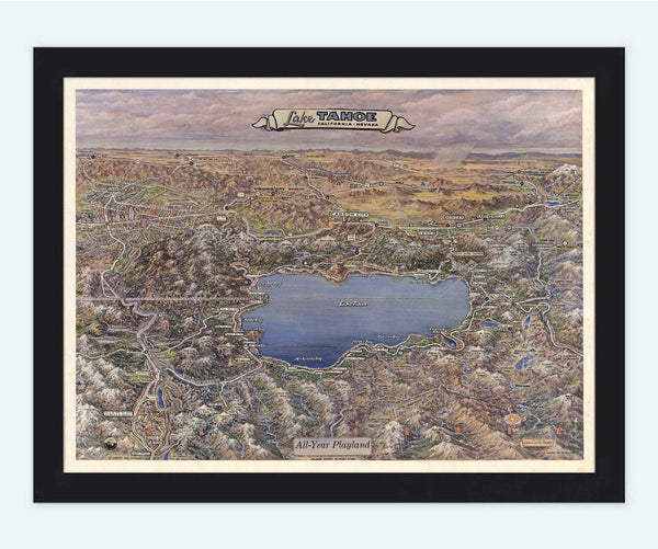 Old Map of Lake Tahoe California and Nevada 1965 Vintage Map | Vintage Map Wall Art Print