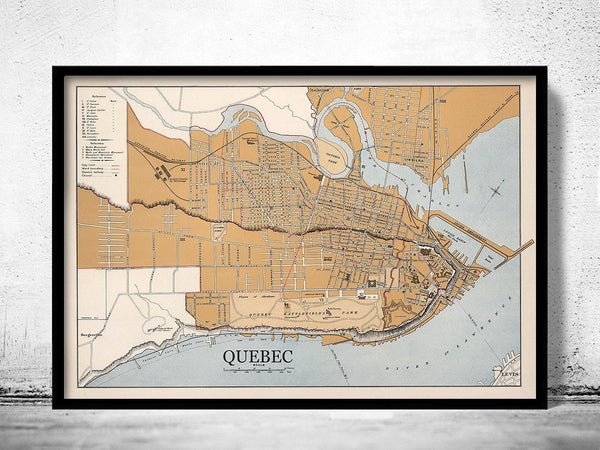 Old Map of Quebec City Canada 1915  | Vintage Map Wall Art Print