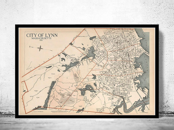 Old Map of Lynn 1891 Massachusetts  | Vintage Map Wall Art Print