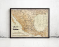 Old Map of Mexico 1910  | Vintage Map Wall Art Print