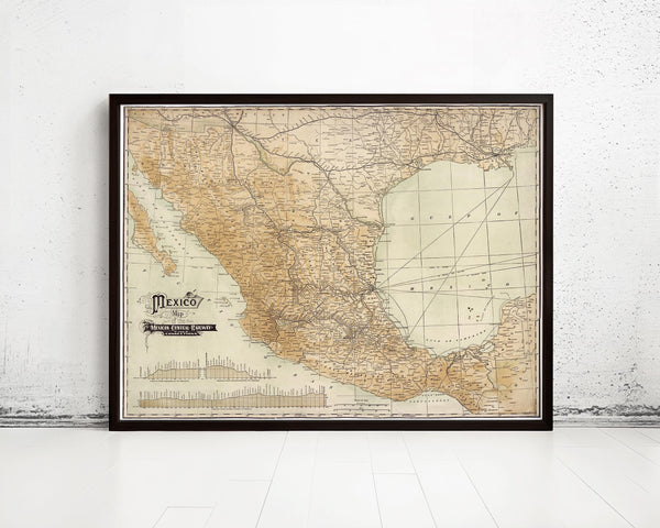 Old Map of Mexico 1910  | Vintage Map Wall Art Print