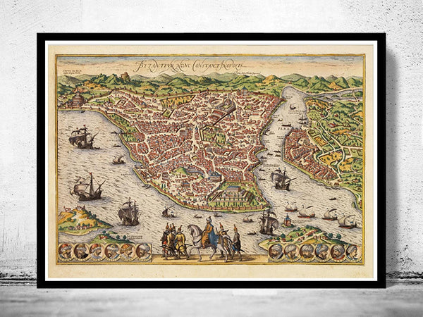 Old View Map of Constantinople Instanbul 1580 Turkey Vintage Map | Vintage Map Wall Art Print |