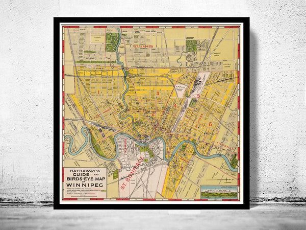 Old Map of Winnipeg Manitoba Canada 1927 Vintage Map | Vintage Map Wall Art Print