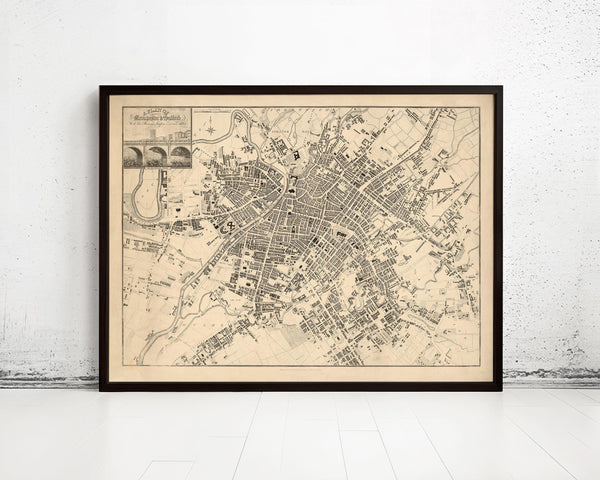 Old Map of Manchester United Kingdom 1825 Vintage Map | Vintage Map Wall Art Print