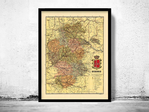 Old Map of Burgos Region 1900 Spain Vintage Map | Vintage Map Wall Art Print