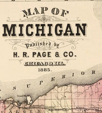 Old vintage map of Michigan 1885 Vintage Map | Vintage Map Wall Art Print