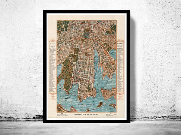 Old Map of Sydney 1905 Australia Vintage Map of Sydney  | Vintage Map Wall Art Print
