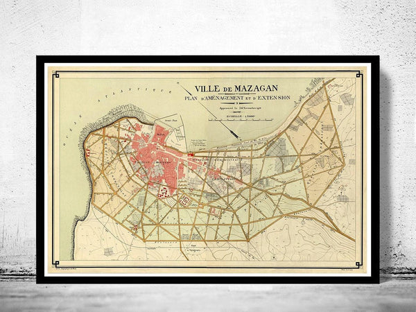Old Map of Mazagan Morocco 1916 Vintage Map | Vintage Map Wall Art Print