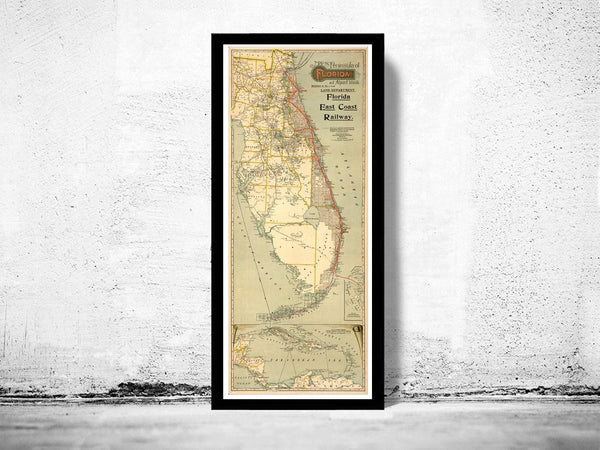 Old Map of Florida 1896 Vintage Map | Vintage Map Wall Art Print