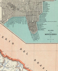Old Map Uruguay and Montevideo South America Old Map 1888  | Vintage Map Wall Art Print