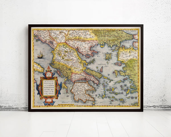 Old Map of Greece 1572 Vintage Map Greece Old Map | Vintage Map Wall Art Print