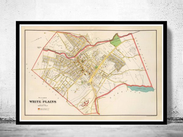 Old Map of White Plains New York 1893  | Vintage Map Wall Art Print
