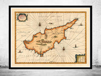 Old Map of Cyprus 1653  | Vintage Map Wall Art Print