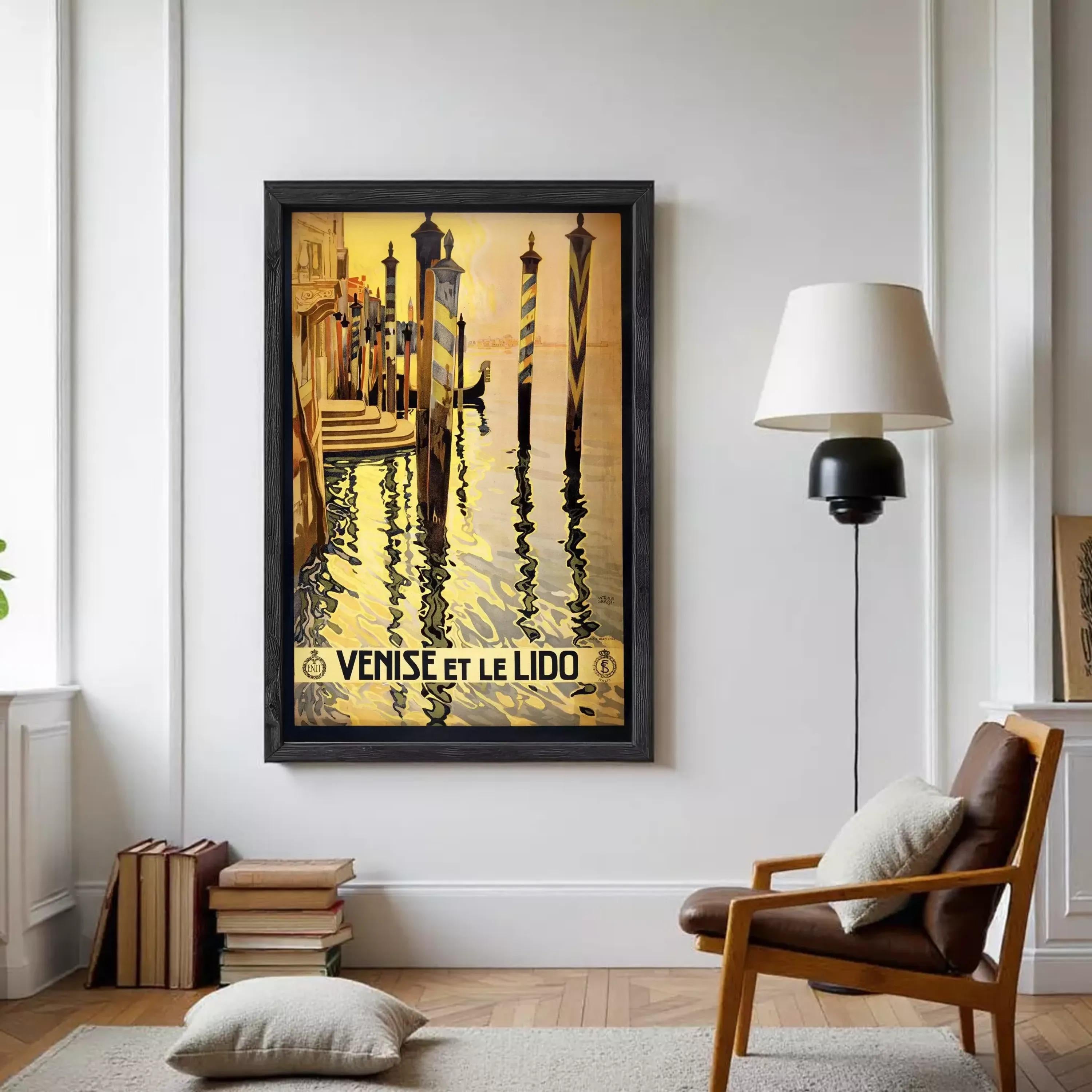 The image is a framed poster depicting a scenic view of Venice, Italy, with gondolas and canal-side buildings reflected in the water.