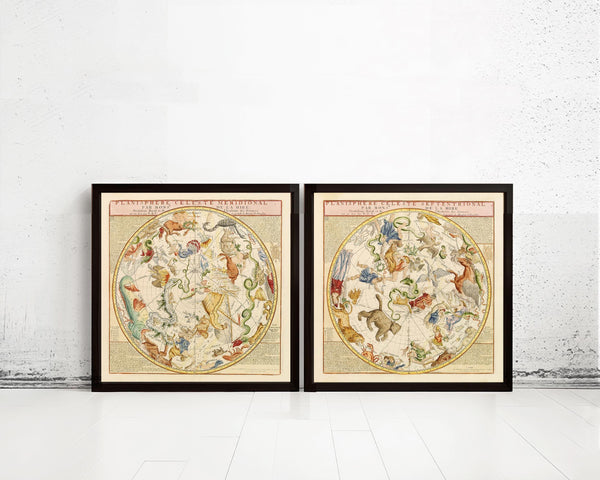 Old Planisphere Celeste meridional and septentrional 1775 Vintage Map | Vintage Map Wall Art Print | Large Poster Print