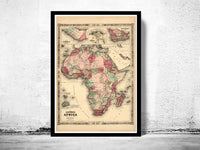 Old Map of Africa Continent 1864 Vintage Map | World Map Gift World Map Print | World Map Wall Art