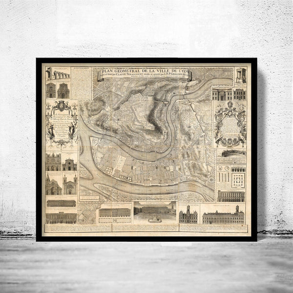 Old Map of Lyon France 1740 Vintage Map of Lyon | Vintage Map Wall Art Print