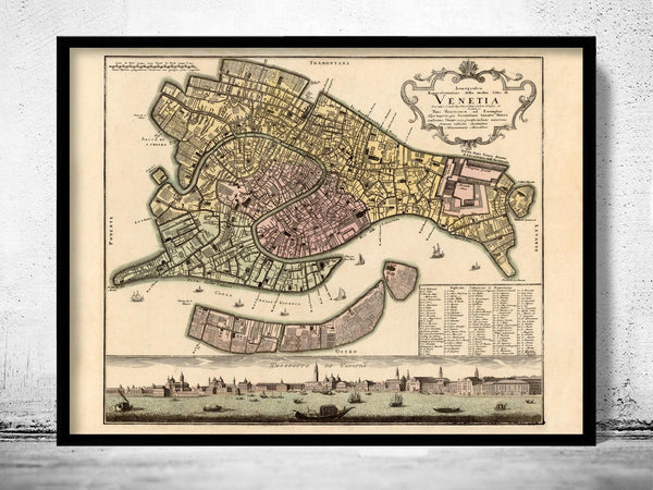Old Map of Venice 1729 Vintage Map  | Vintage Map Wall Art Print