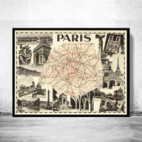 Old Map of Paris Guide 1937 Vintage Map | Vintage Map Wall Art Print