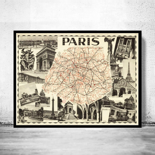 Old Map of Paris Guide 1937 Vintage Map | Vintage Map Wall Art Print
