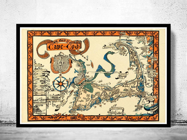 Old map of Cape Cod Massachusetts 1926 Vintage Map | Vintage Map Wall Art Print