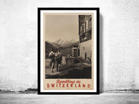 Vintage Poster of Switzerland, Travel Poster Tourism 1930-40  | Vintage Map Wall Art Print | Large Poster Print | Home Decor Wall Art