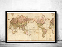 Old World Map in 1819 Antique World Map | World Map Gift World Map Print | Vintage World Map Wall Map | World Map Wall Art