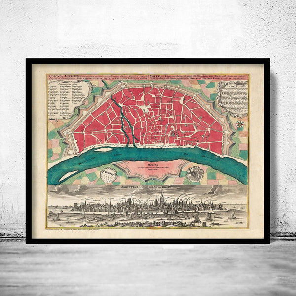 Old Map of Koln Cologne Germany 1740 Vintage Map | Vintage Map Wall Art Print