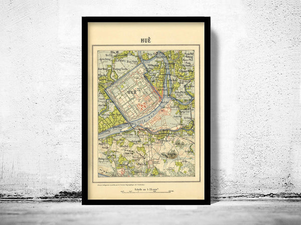 Old Map of Hue Vietnam 1910 Vintage Map | Vintage Map Wall Art Print