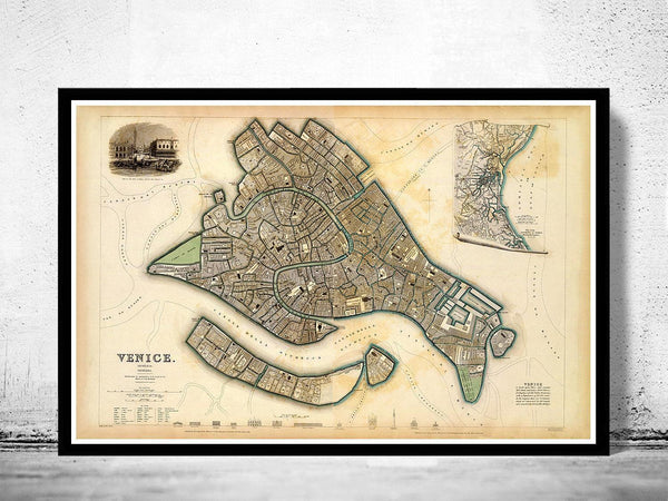 Old Map of Venice 1838 Vintage Map  | Vintage Map Wall Art Print