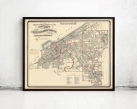 Old Map of Cleveland and Suburbs 1882 Vintage Map | Vintage Map Wall Art Print