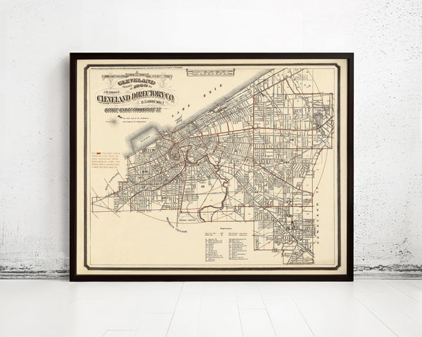Old Map of Cleveland and Suburbs 1882 Vintage Map | Vintage Map Wall Art Print