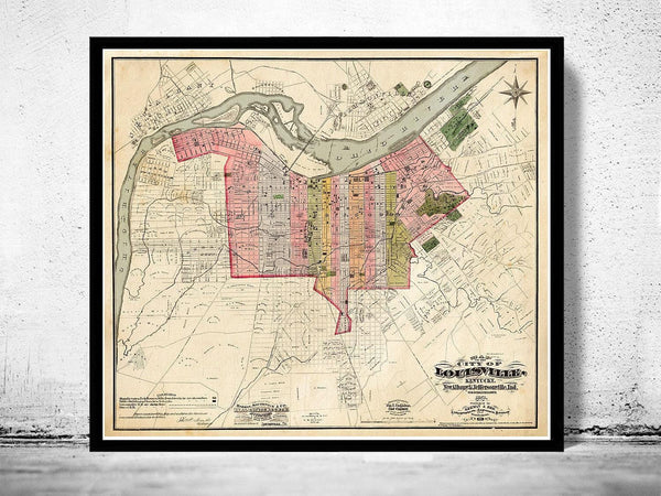Old Map of Louisville Kentucky 1898 Vintage Map | Vintage Map Wall Art Print