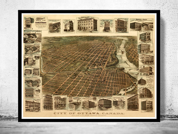 Old Map of Ottawa Canada 1895 Panoramic View | Vintage Map Wall Art Print